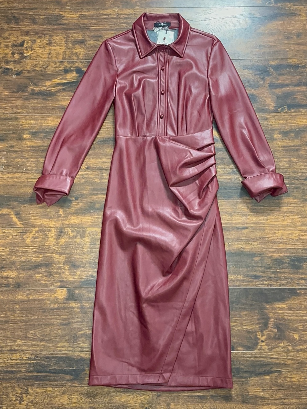 🔥🍒 NWT 7 For All Mankind Faux Leather Shirt Dress Sz S 🐍